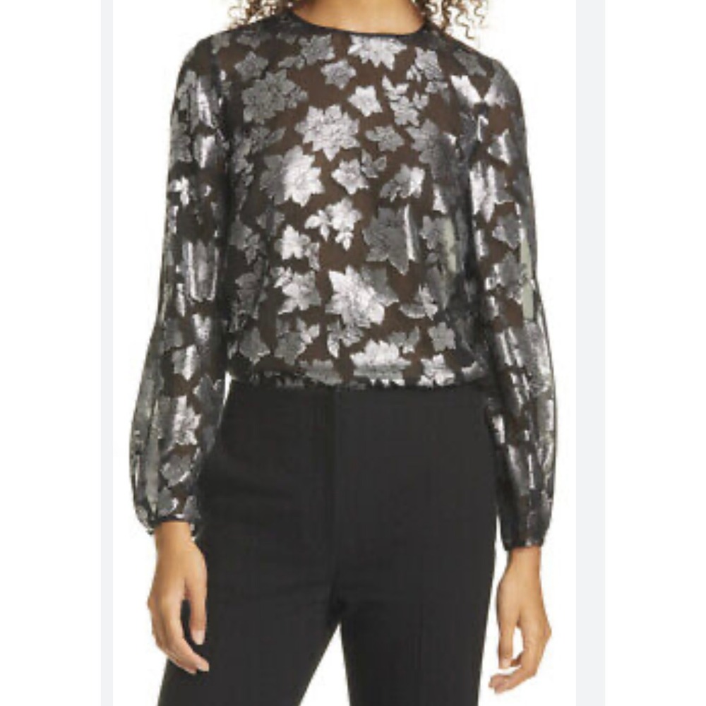 Gracia Sheer Leave Top Blouse Size Medium‎ Black NWT Lace